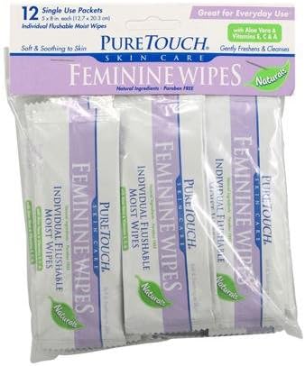 Puretouch Individual Flushable Moist Feminine Wipes - 12 Packets