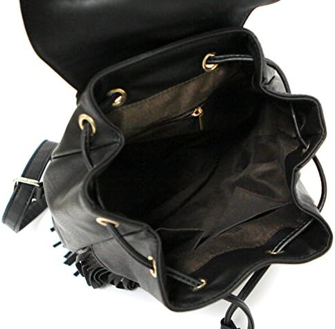 Faux Leather Fringe Backpack (Black)