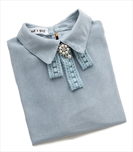 (フムフム) fumu fumu 2016 ふんわり ブラウス シャツ ( ビジュー付き ) 高品質 学生 OL 長袖 トップス カットソー 春 夏 ホワイト ブラウン ライトブルー S M L XL XXL