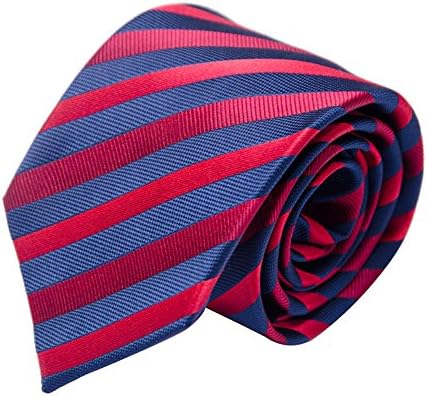 Weltie Men's 100% Silk Necktie, Stripe Woven Solid Tie-Red And Dark Blue