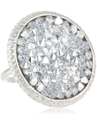 Sterling Silver Genuine Swarovski Elements Grey Crystal Rock Beaded Border Ring, Size 7