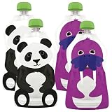 Squooshi 4 Count Reusable Food Pouch, Large Panda/Walrus, 4.5 Ounce