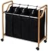 Household Essentials Quad Laundry Sorter, Bamboo Frame with Black Canvas Bags