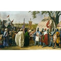 Keilrahmenbild (60 x 38, Caminade) von "Count of Tripoli accepting the Surrender of the city of Tyre in 1124"
