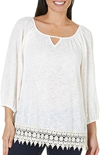 Bobeau Womens Crochet Lace Peasant Top Medium Ivory