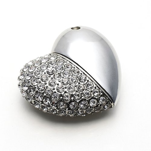 8gb USB Flash Drive Necklace - Jeweled Metal Heart