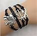 Healthtop Handmade Infinity Anchor Elephant Silver Black Leather Rope Wrap Bracelet Fashion Jewelry