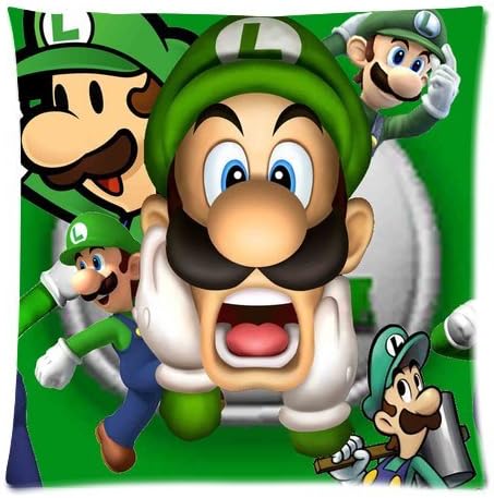 Custom Cotton Pillow Cases Super Mario Luigi Printed Zippered Cushion Cover Case 18x18 inch(Two Sides Printed)