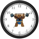 Cartoon Weight Lifting Grizzly Bear or Brown Bear Animal Wall Clock by WatchBuddy Timepieces (Slate Blue Frame)