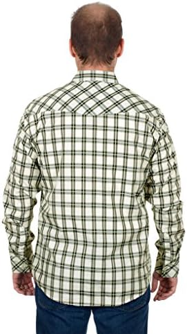 Mens Western Long Sleeve Pearl Snap Plaid Shirt (Large, Sand-Black)