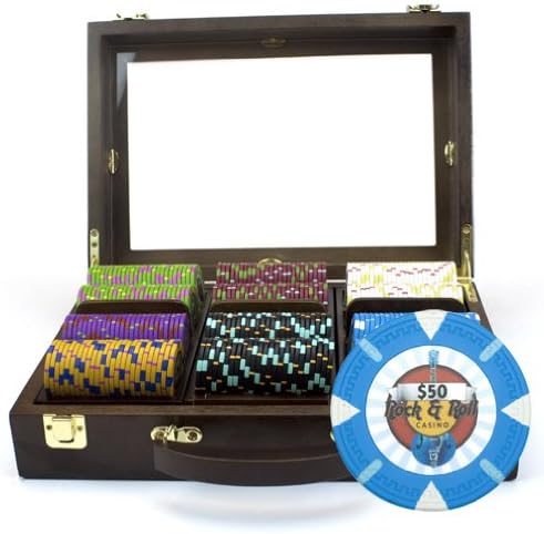 Claysmith Gaming 300-Count 'Rock & Roll' Poker Chip Set in Wooden Walnut Case, 13.5gm
