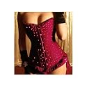Sexy Hot Fuschia Pink Steel Boned Rhinestone Fashion Corset & G-String Lingerie Set with Ruffles S M L XL