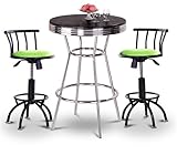 IMAGE OF Chrome Bar Table & 2 Black Adjustable 24