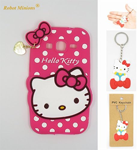Core Prime Case,Galaxy Core Prime Flexible Soft Silicone Gel Rubber Case,Robot Minions Lovely Hot Pink Hello Kitty Skin Case Cover for Samsung Galaxy Core Prime G360/Prevail LTE +Cartoon Key Chain