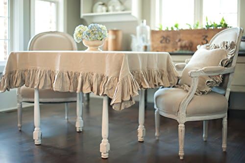 Ruffled Linens flax linen ruffled tablecloth 60 inches x 84 inches