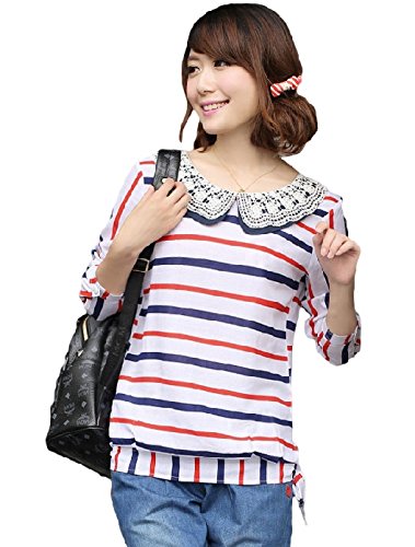 ブラウス 春物 マリン ボーダー カジュアル ガーリー トリコロール K078
