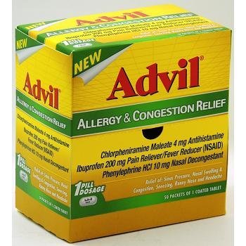 Advil Allergy & Congestion Relief 200mg Pain Reliever Fever Reducer: 50 Packets of 1 Coated Tablet - Tj18