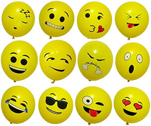 SMILE PARTY 12" Emoji Smiley Face Latex Balloons, 120-Pack with 40 Meters Silk Ribbon