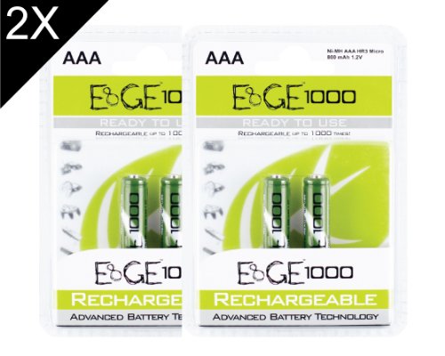 E8GE 1000 Ni-MH Pre-Charged Rechargeable AAA Batteries 800 mAh (AAA) 1.2V 2 x 2 pc pack