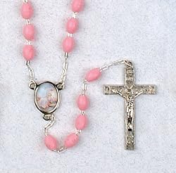 Baptismal Rosary - Baptismal - 3mm Pink Beads - 15" Chain - MADE IN ITALY - Gift Box Included