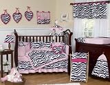 JoJo Designs 9 Piece Baby Girl Crib Bedding Set - Pink, Black and White Funky Zebra Print