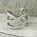 FM42 Silver-tone Triple Row Clear Crystal Crossover Cocktail Wide Ring R124