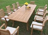 11 PC Teak Outdoor Patio - 94 Double Extension Rectangle Table, 8 Stylish Stacking Chairs - FREE SHIPPING