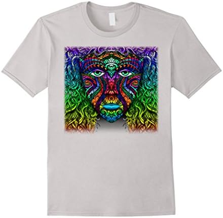 Men's Colorful Hand Drawn Art Zen Doodle Female Face Wild Tshirt 2XL Silver
