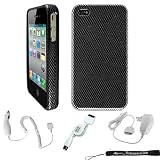 Premium Hard Design Crystal Case Snap On Cover for Apple iPhone 4 , 4th Generation, 4th Gen compatible with 16GB / 32GB - HD CRYSTAL CASE CARBON FIBER DESIGN + 4-inch eBigValue (TM) Determination Hand Strap Key Chain + Includes a Trave Accessorie Charge Kit; Home and Wall charger with a Retractable USB Sync Cable