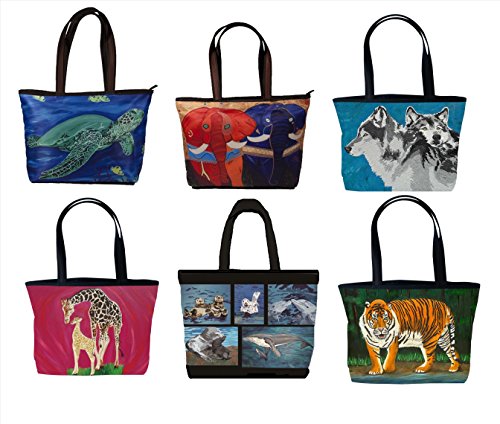 Shoulder Bag, Vegan Tote Bag, Handbag- Animals - From My Original Paintings - Support Wildlife Conservation, Read How