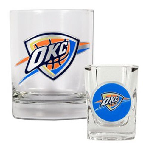 Oklahoma City Thunder NBA Rocks Glass & Square Shot Glass Set - Primary Logo