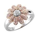 14k Two-Tone Gold Flower White and Pink Diamond Ring / Band, Size 6.75 - 0.42 carat