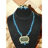Womens Jewelry Gold Plated Blue Indian Style Ethnic Jewelry Set 3pc