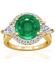 18K Yellow Gold Round Cut Emerald Ring With Sidestones