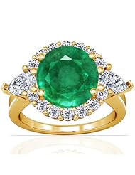 14K Yellow Gold Round Cut Emerald Ring With Sidestones