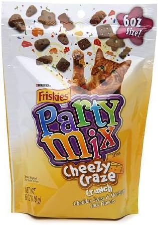 Go Crazy Cats! Party Mix Cheesy Craze Crunch Cheddar Swiss Monterey Jack Flavor 6 oz By Friskies (Pack of 3)