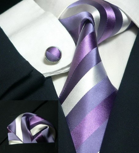 Men's Stripes Purple 100% Silk Tie Set TheDapperTie 85A