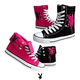 Womens Lace Up Canvas Sneakers Playboy Bunny Shoes Fuchsia , 5.5-10