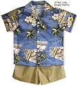 Big Wave Woodie Surfboards Boy's Hawaiian Aloha 2PC Cabana Set in Blue Shirt / Khaki Shorts - 24 Months