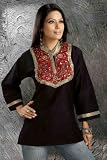 Black Art silk beaded patchwork Kurti