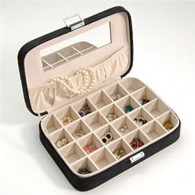 <b>24 Compartment Earring Case - Black Suede</b>