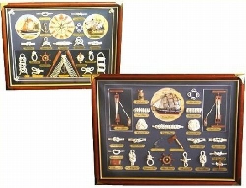 Childrens Toyshop  Küche & Haushalt : KNOTENTAFEL MARITIM 55 x 42 CM INKL. SEGELSCHIFF UND MESSINGECKEN UND UHR NEU + OVP