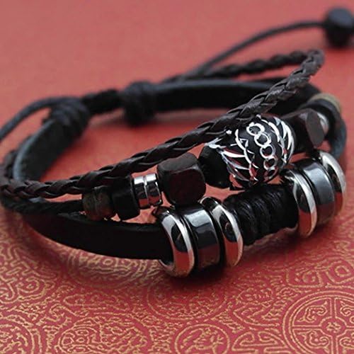 Nice Buckeye Retro Style Mysterious Pattern Engraved Fashion Adjustuble Length Leather Wrap Bracelet