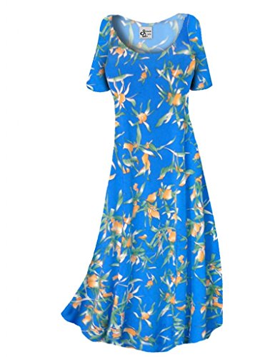 Sanctuarie Designs Women's /3x Tall/Cerulean Blue Oriental Lily Slinky Short Sleeve Plus Size Supersize Maxi Dress/3x Tall/./