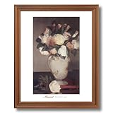IMAGE OF Framed Oak Manet Peonies Flower Vase Wall Decor Contemporary Picture Art Print