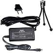 HQRP Replacement AC Power Adapter compatible with Sony HandyCam DCR-TRV310, DCR-TRV315, DCR-TRV320, DCR-TRV330, DCR-TRV340, DCR-TRV350, DCR-TRV360 Camcorder - (incl. USA Plug & Euro Adapter) plus HQRP Black Mini Tripod