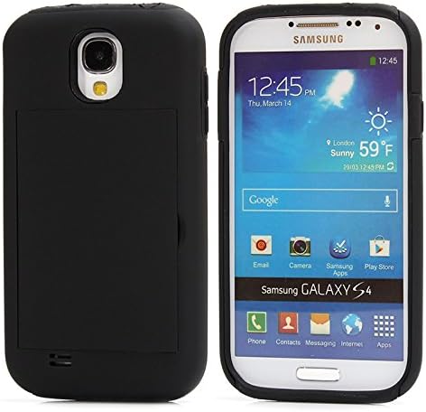 Galaxy S4 Case, S4 Case,Faypro® Dual Layer Cover Card Holder Hybrid PC Silicone Shockproof Protective Case with Kickstand for Samsung Galaxy S4 (Black)