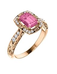 18K Rose Gold 7.00x5.00mm Emerald Cut Pink Sapphire and Diamond Ring -- LIFETIME WARRANTY
