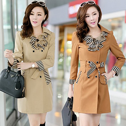 [Kapua] ボーダー フリル 付き トレンチ コート レディース アウター (4色 展開)