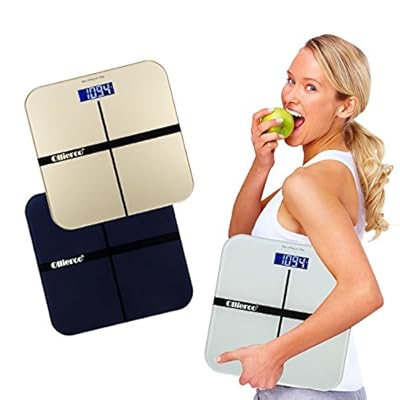 OllierooÂ® Tempered Glass Precision Digital Bathroom Body Weight Scale with Blue LCD Display, Smart Step-on 440lb Capacity